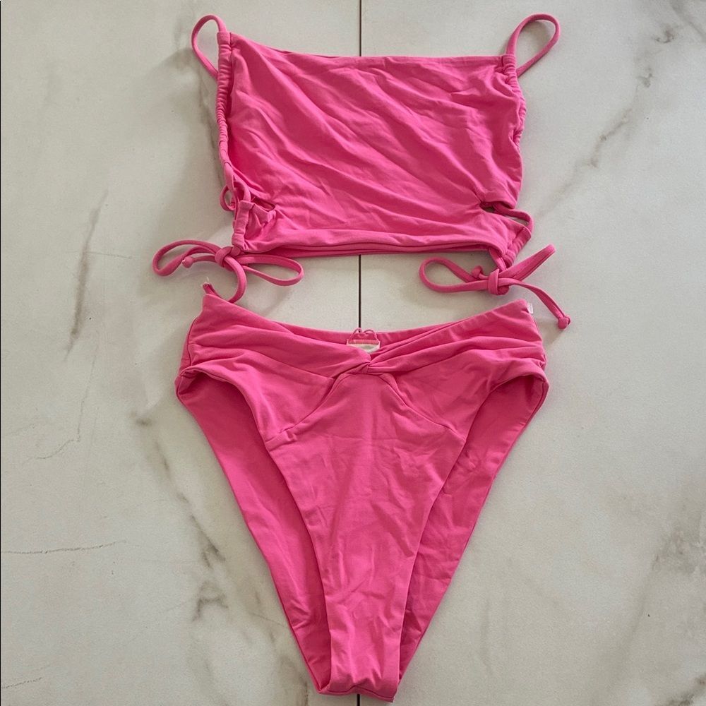 New l*space Rafaella Barbie Hot Pink Twist High Waist Bikini Swimsuit